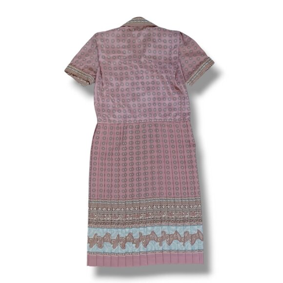 Vintage Schrader Shirt Dress Petite Midi Pleated 80s A line Secretary Size 8P - Picture 2 of 13
